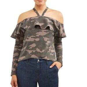 Sofia Jeans Halter Neck Ruffle Knit Top Women's (Camo) Size L